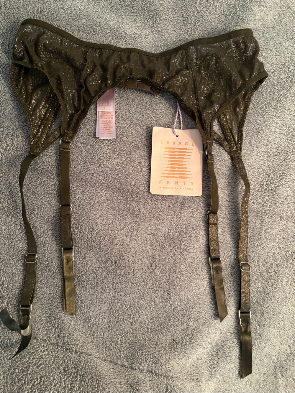 NWT Savage X Fenty Shimmery Olive Green Garter Small
